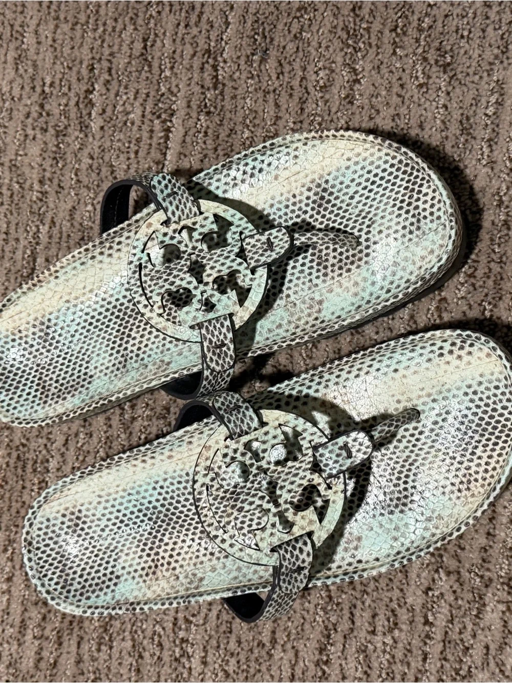Tory Burch Mint Snake-Embossed Miller Cloud Thong Sandals